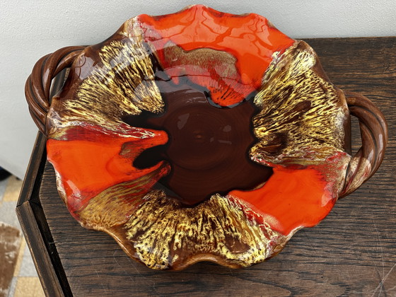 Image 1 of Coupe à fruits- Centre de table vintage céramique émaillée attribuée Vallauris 