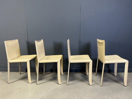 Image 1 of Sillas de comedor de piel beige de Cattelan Italia, juego de 4 - Años 80