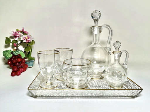 Baccarat kristallen drankenset - Vintage Franse vergulde kristallen karaf voor naast het bed