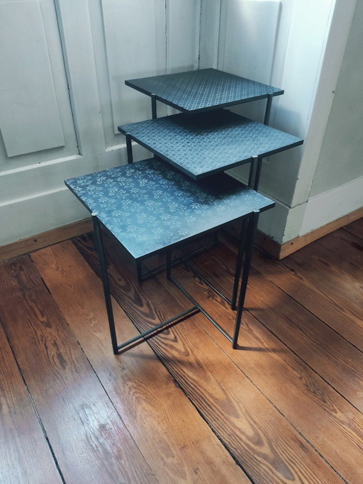 Capo d'opera mini side table set, lava tattoo, Alessio Bassan 2015, black