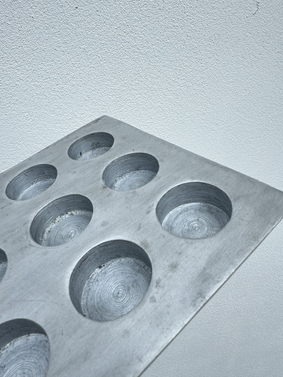 Image 1 of Brushed aluminum candle holder in a 1970s Scandinavian brutalist style
