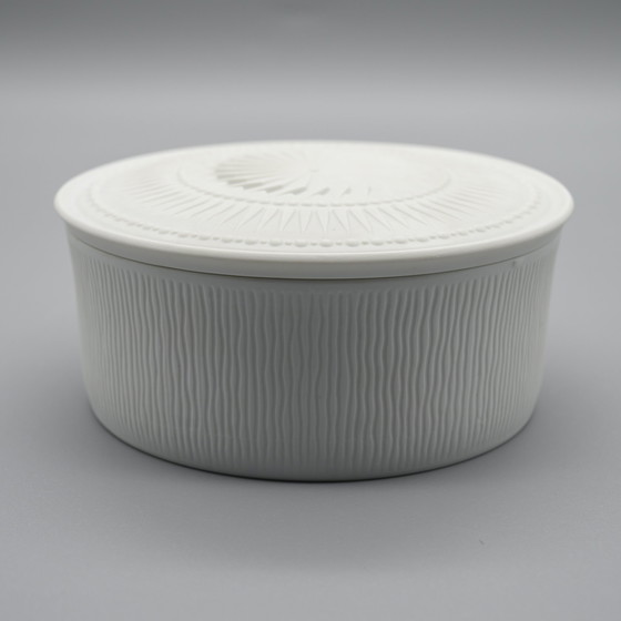 Image 1 of Decorativo AK Kaiser Bisque Porcelain Lid-Box Geometric Décor Vintage 60s MCM