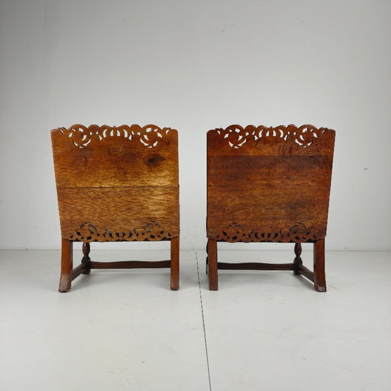 Pair of English Antique Jacobean Monk Armchairs / Tables by F. Parker & Sons Ltd – Wood, Leather (photo 4 of 16)