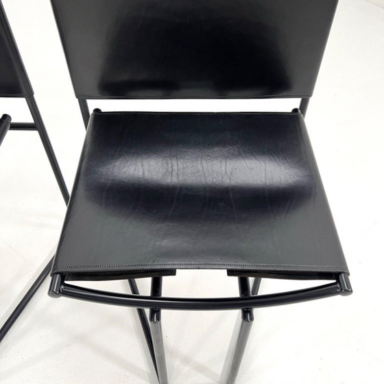 Image 1 of Set van 4 Model 91 stoelen in zwart leer, ontworpen door Mario Botta voor Alias, jaren 90.