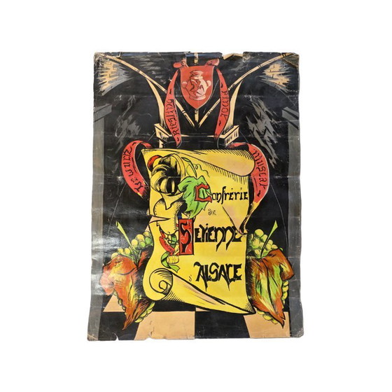 Image 1 of Old painted wine poster Alsace, mid-20th century