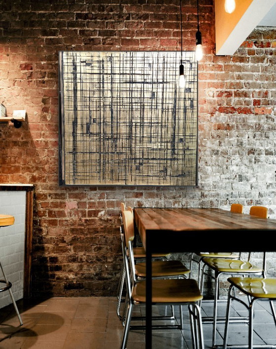 Image 1 of The Gold Factory – Monumental Wall Object with Line Play (121 × 121 × 4 cm)