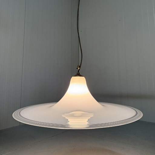 Vistosi Italy large white glass pendant lamp 1960's