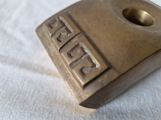 Image 1 of Portacandele brutalisti di metà secolo - Ottone/Bronzo massiccio - Anni '60/'70 (Set di 2) - Design scandinavo