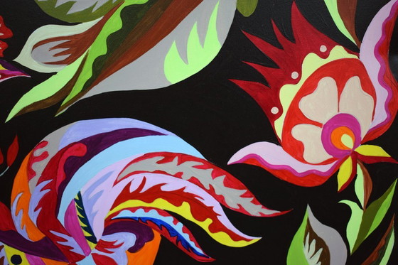 Image 1 of Original Samchykivka Painting "Birds of Paradise" Modern Art 100x70