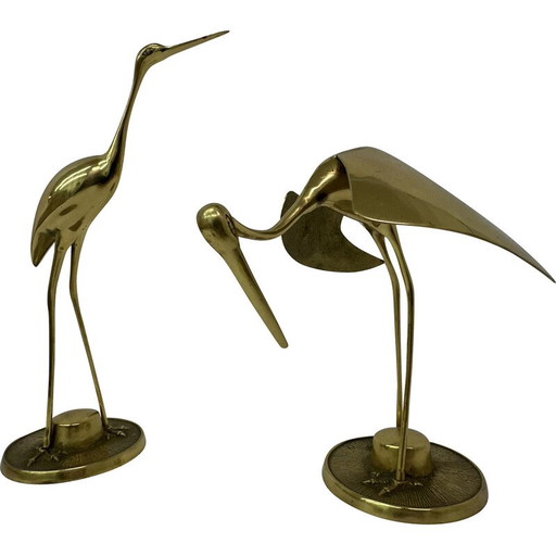 Pair of vintage gilded brass birds, 1970