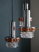 Lampada a sospensione a cascata gigante color arancione Space Age