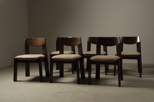 Brutalist Oak Dining Chairs, Netherlands, 1970s – Set of 6