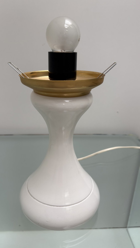 Image 1 of Lampada a globo in vetro bianco vintage / lampada da tavolo Space Age