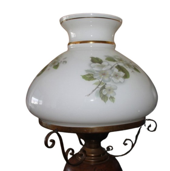 Vintage tafellamp in landelijke stijl – 50 cm hoog – met glazen kap met bloemenmotief – Tafellampen, Other (photo 5 of 5)