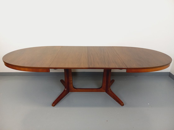 Image 1 of 60s-70s vintage Baumann elm wood oval dining table with extensions