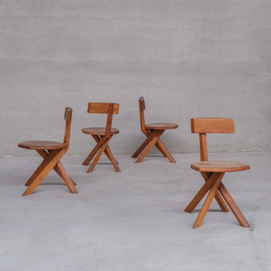 Image 1 of Pierre Chapo Französischer Mid-Century Ulm S34 Stuhl (4 verfügbar)