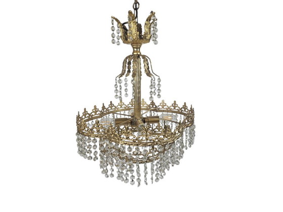 Image 1 of Chandelier - Hollywood Regency - gilded - crystal - 3rd quarter of the 20th century