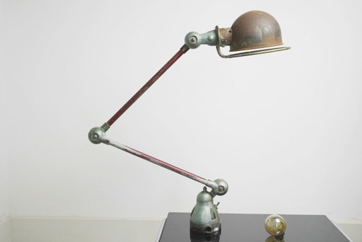 Vintage 1950s Jieldé Lamp Standard Industrial Wall Light, Two-Arm Early Model Riveted Label, French Factory Workshop Patina, 195