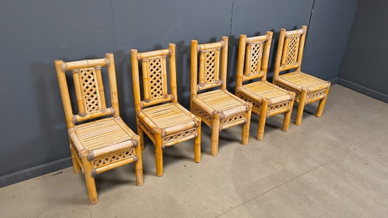 Image 1 of Vintage bamboe eetkamerstoelen in boho-chic stijl, jaren 60.