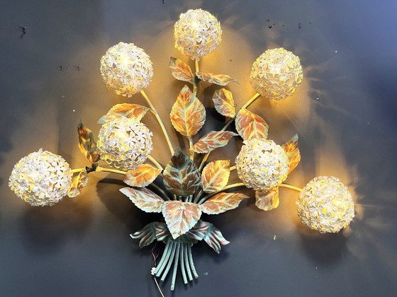 Image 1 of Vintage wandlamp met bloemenmotief van Hans Kögl, jaren 70.