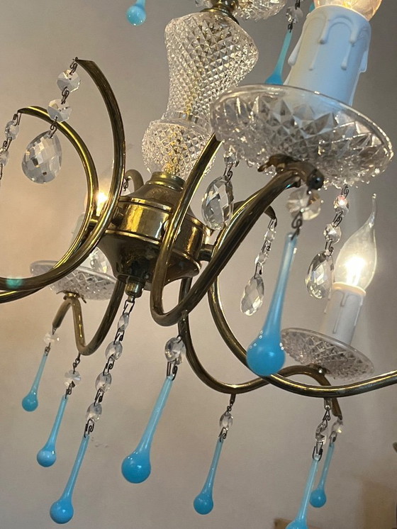 Image 1 of Set of 2 opaline azure blue teardrop chandeliers