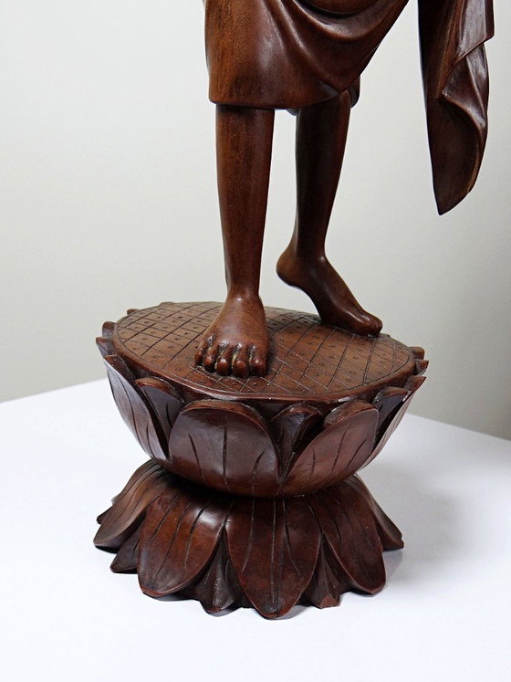 Image 1 of Grande scultura vintage in legno realizzata a mano, raffigurante una ballerina balinese, anni '60-'80.