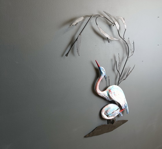 Image 1 of Grande scultura da parete in ceramica raffigurante un airone o una gru, anni '70