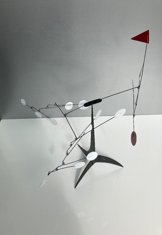 Image 1 of Red Flag and 12 White Discs Mobile Sculpture