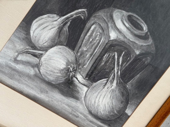 1x Large Vintage Framed Drawing Chinese Ginger Jar With Onions - Art Deco – Paintings & Drawings, Paper, Wood (photo 3 of 5)
