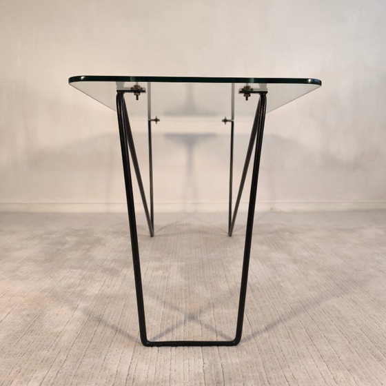 Image 1 of 😍 Stunning AIRBORNE asymmetrical coffee table, 1950s style, glass and lacquered metal, Made in Montreuil 😍