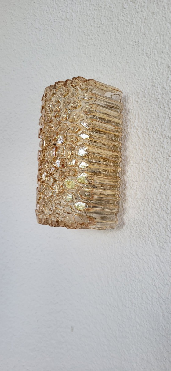 Image 1 of Glashütte Limburg Wandlamp Structuurglas Amber Mid Century Vintage