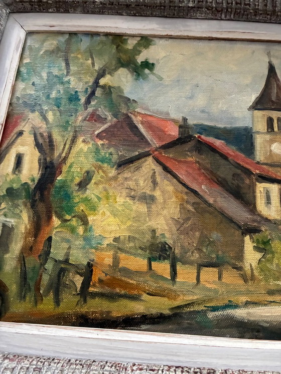 Image 1 of Antique oil painting on plywood, village church