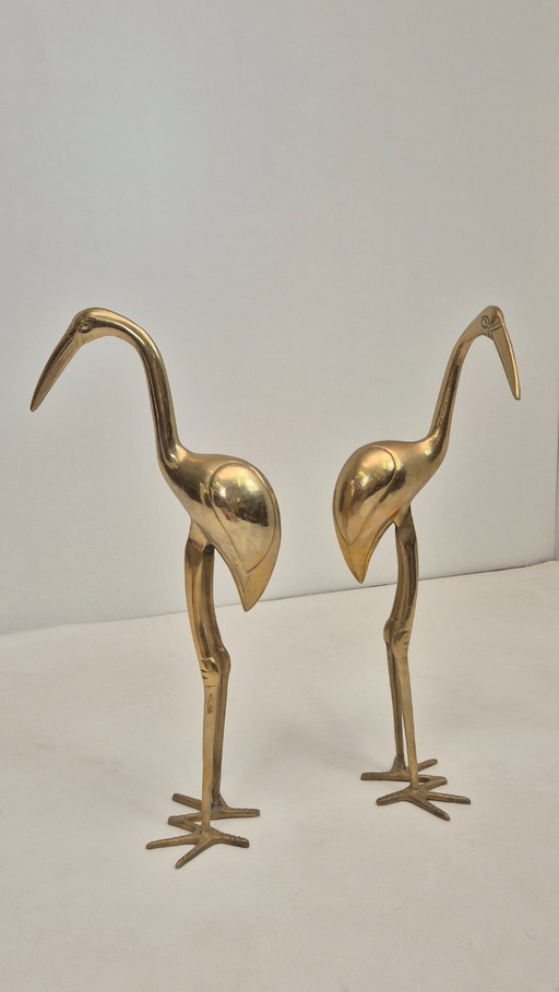 Large Vintage Brass Cranes 50 Cm