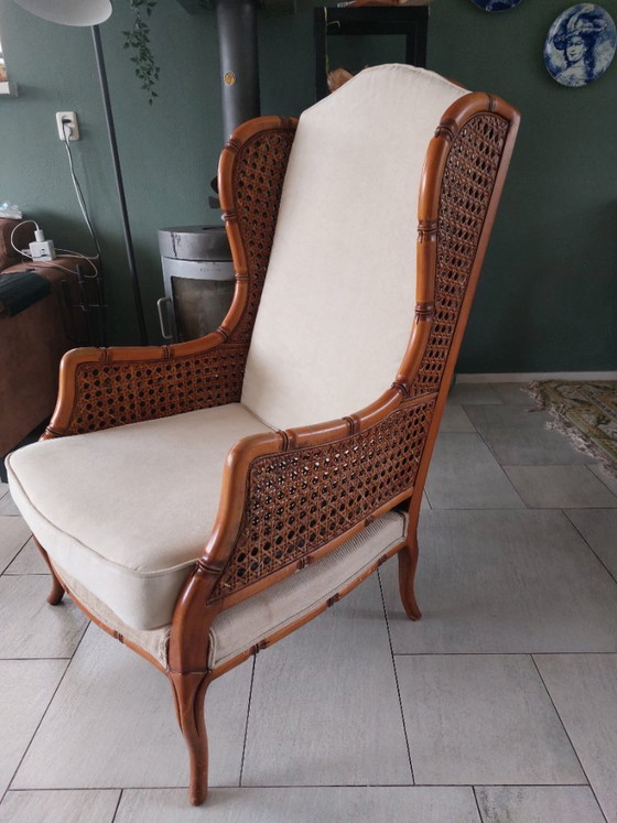 Poltrona Vintage Giorgetti Finto Bambù Wingback – Anni '70 – Condizioni Perfette – Poltrone, Rattan, Textile (photo 4 of 7)
