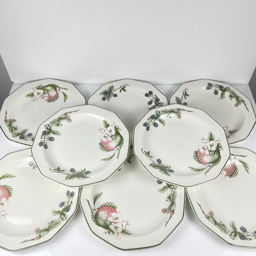 Set van 8 Churchill dinerborden, "Victorian Orchard" patroon, Staffordshire, Engeland