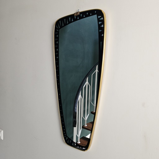 Vintage Mirror from 50s/60s: Elongated Mirror with Gold Edge, Retro Wall Mirror