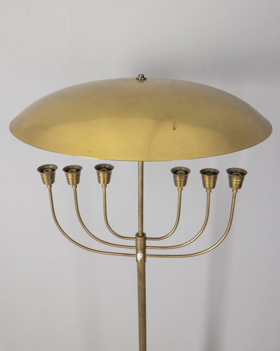 Image 1 of Lampadaire vintage des années 1950 en onyx et laiton doré design italien