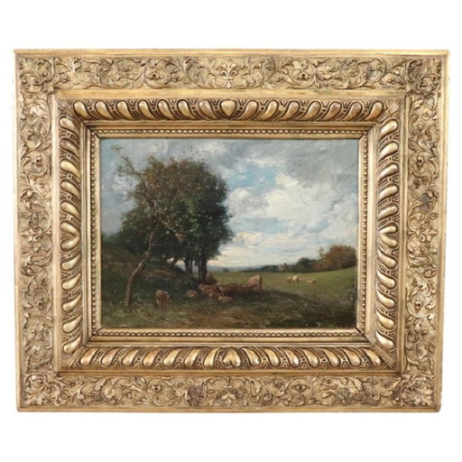 Olieverfschilderij op paneel, Landschap met begroeiing, gesigneerd V. Bussolino, Italië, 19e eeuw.