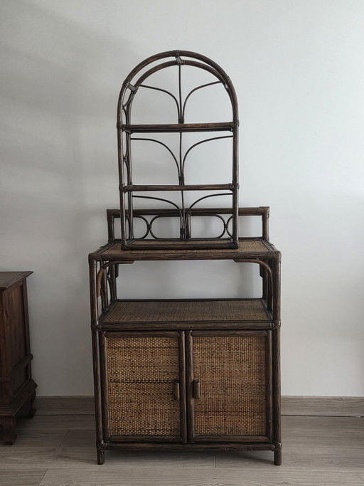 Ensemble buffet bas et étagère vintage années 70 - 80 – ladekasten, Rattan