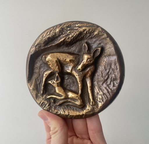 Horst Dalbeck Bronze Wall Relief: Deer