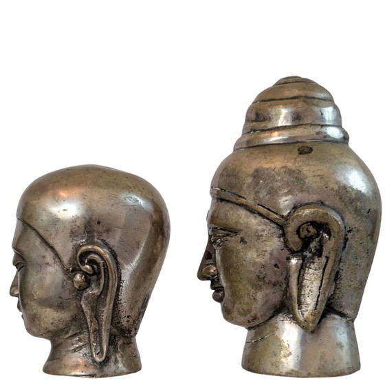 Set of 2 Bronze Heads – Buddha & Monk – Hand-cast Asian Bronze – Sculpture, Aziatisch (photo 6 of 9)