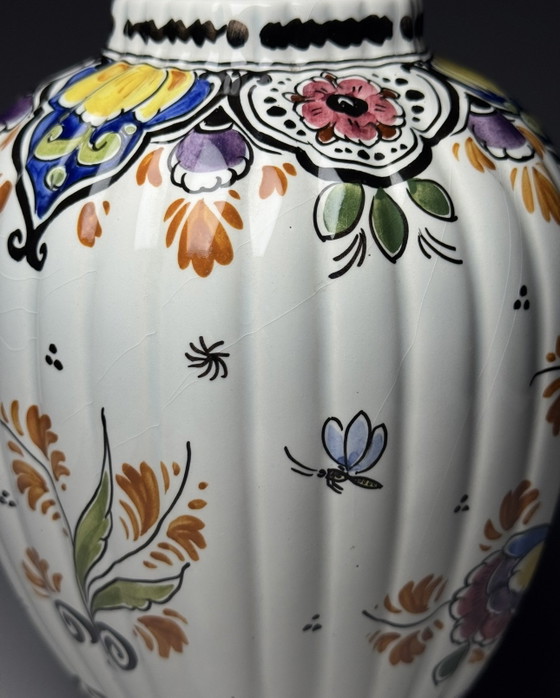 Image 1 of Hand-Painted Polychrome Delft Faience Vase Plateelbakkerij RAM, Arnhem, Netherlands