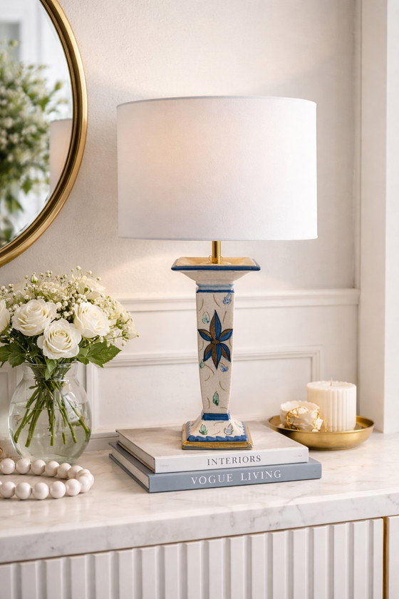 Image 1 of Lampe de table élégante en céramique – Motif floral bleu