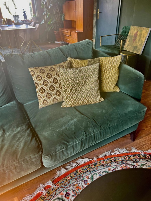 Mid Century Brokaatfluweel en Fluweel Sierkussen, Groen-Bruine Tinten, Jaren 60