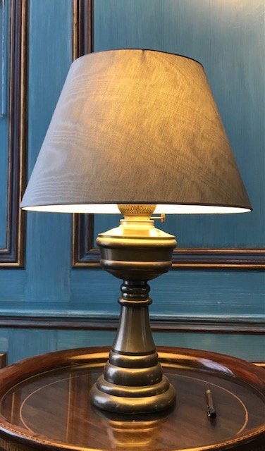 Vintage Table Lamp With Shade, Pewter Base