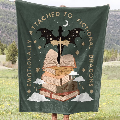Emotionally Attached to Fictional Dragons Bookish Blanket, Fantasy