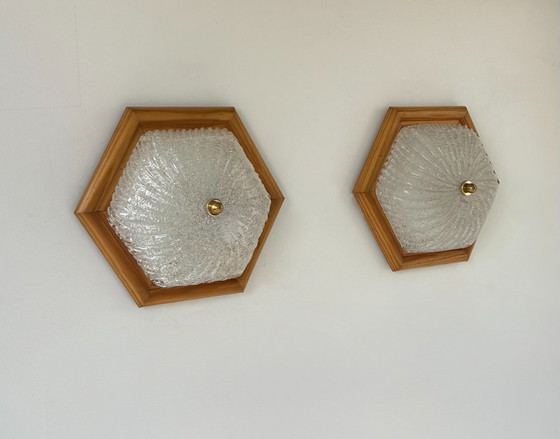 Image 1 of Coppia di lampade d'epoca, pino e vetro di Murano, Italia 1980