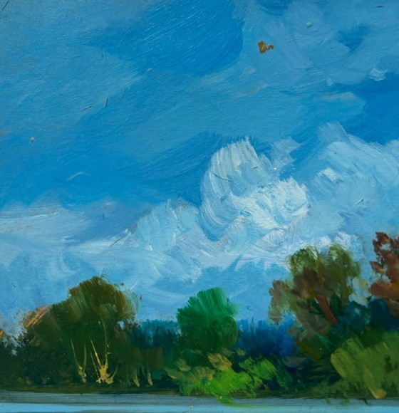 Image 1 of Original Oil Painting Summer River Landscape River in green embrace