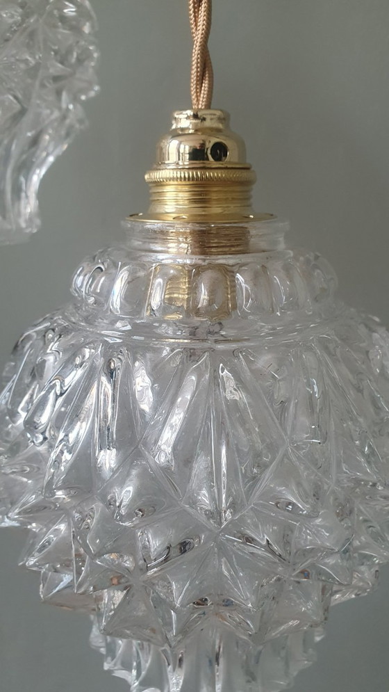 Image 1 of Set van 2 Vintage getextureerde bollampen - hanglampen - midcentury design. 