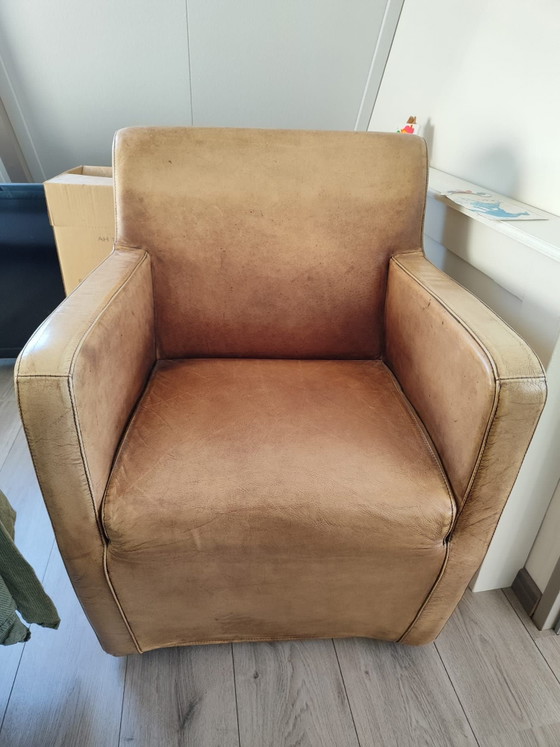 4 Fauteuils Vintage en Cuir de Luxe., Goossens, Marron (photo 4 sur 5)